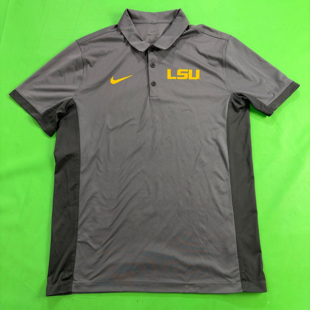 LSU Tigers Nike Performance Polo Mens L Gray NCAA Dri-FIT Evergreen Golf Shirt